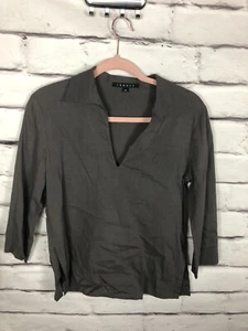 Theory Womens Size M Gray V-Neck Long Sleeve Shirt Linen Blend - Picture 1 of 5
