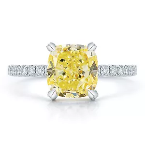 Cushion Cut 2.50 CT GIA Certified Fancy Yellow Diamond Engagement Ring Platinum - Picture 1 of 3