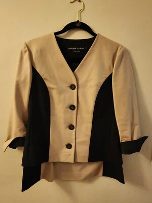 Винтажный стиль Adrienne Vittadini цвет блок блейзер размер 8 черный бежевый верх - Изображение 1 из 4
