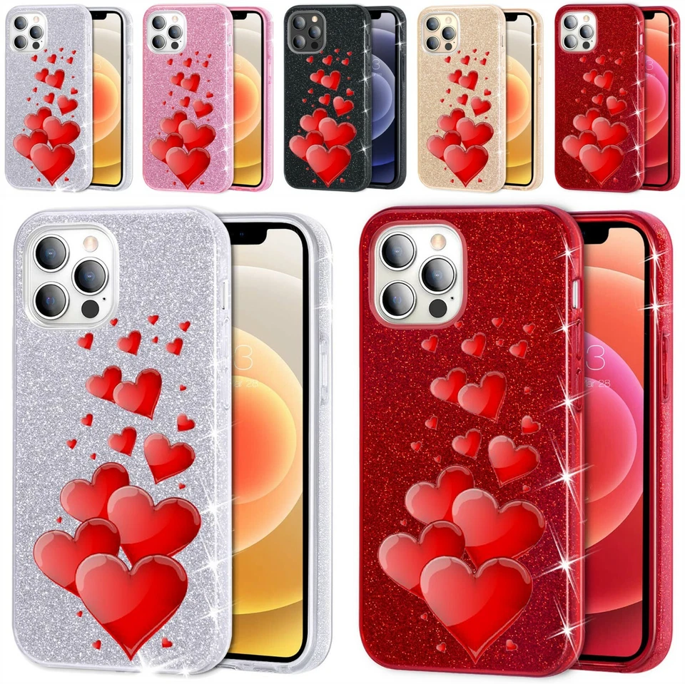 CUSTODIA COVER CASE IN TPU CON GLITTER PER IPHONE CUORI LOVE B457 - Immagine 1 di 1