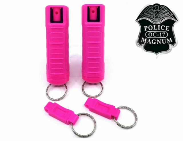 Police Magnum 1/2oz Pepper Spray 2 Hot Pink Keychain 2 Quick Release