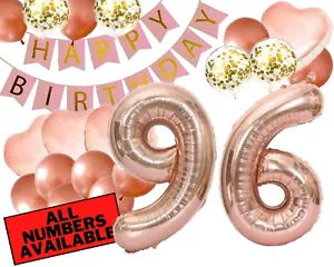 96th Birthday Decorations For Her - Pink and Rose Gold Theme - Balloons, Banner - Picture 1 of 6