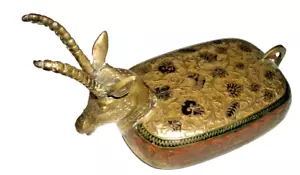 VINTAGE IBEX FLORAL ENAMETED BRASS TRINKET LID ONLY - 4.25" X 3" - VG COND. - Picture 1 of 7