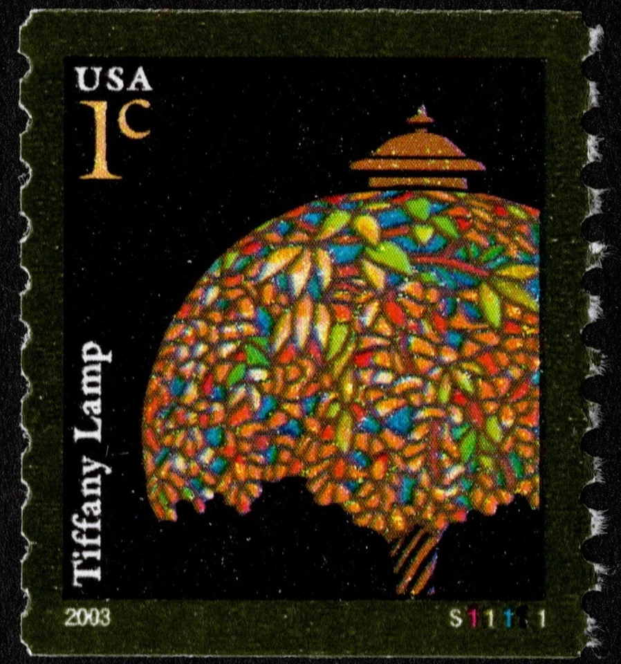 US - 2003 - 1 Cent Tiffany Lamp Coil Issue # 3758 Plate Number Single F-VF Nice - Image 1 of 1