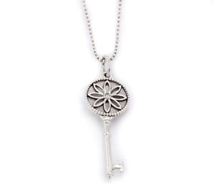 Tiffany & Co. Diamond Daisy Key Pendant Sterling Silver Necklace 24"