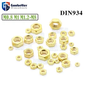 Solid Brass Full Nuts Hexagon Head Din 934 For Metric Bolts & Screws M0.8-M6 - Picture 1 of 5