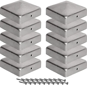 Post Caps 4X4 Inches 10 Pieces Caps with Screws Galvanized Fence Metal Post Caps - Picture 1 of 8