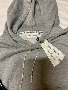 Juicy Couture Velour Soft Zip Up Sequin Gray Black Hoodie Jacket Sz L Designer - Picture 1 of 3