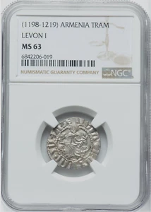 1198 - 1219 SILVER CILICIAN ARMENIA TRAM LEVON I CRUSADES COINAGE NGC MS 63 - Picture 1 of 2