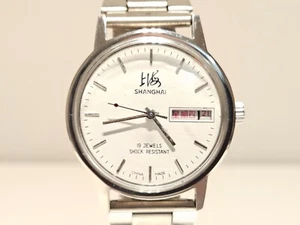 VINTAGE ELEGANT CHINA MEN'S MECHANICAL DAY-DATE WATCH "SHANGHAI" ZUAN 19 J - Picture 1 of 8