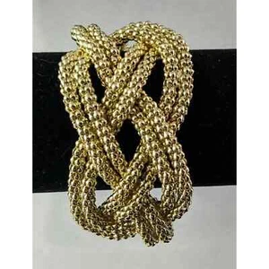 Gold Tone Infinity Knot Braided Chain Wide Bracelet Cuff - Picture 1 of 10