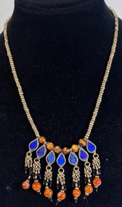 Vintage Berber Style Lapis Lazuli Multi Stone Necklace 17" - Picture 1 of 6