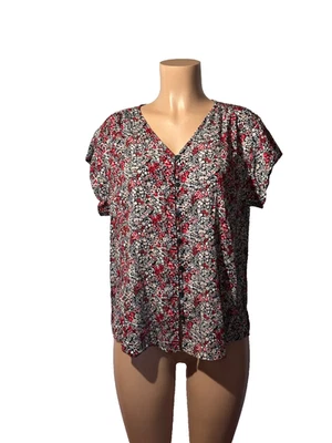 Liz Claiborne Women (L) Short Sleeve Button-down Top Floral Blouse - Image 1 of 4