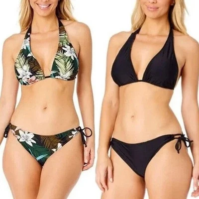 NEW Hurley Women's XL Reversible Bikini 2pc Set Black Tropical Floral Adjustable - Image 1 of 4