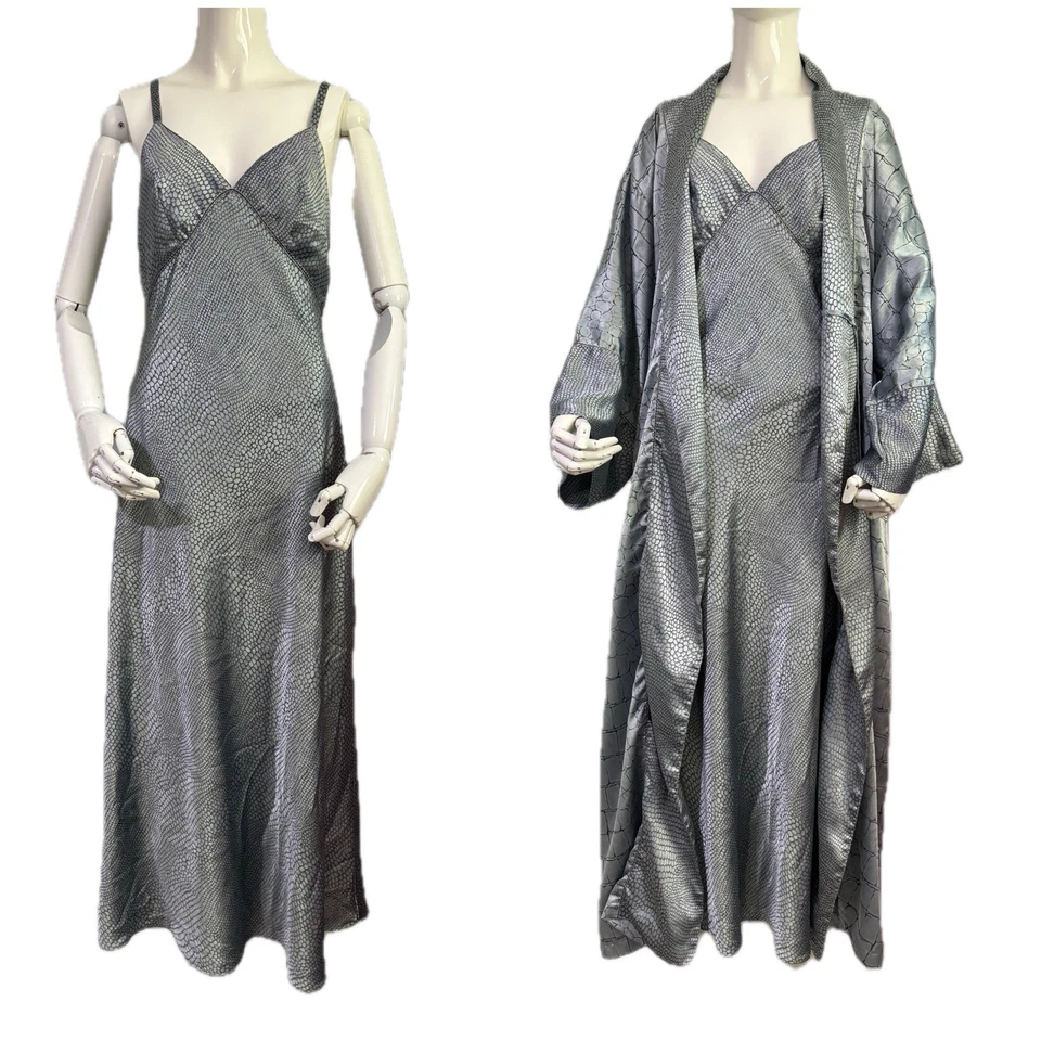 Victoria’s Secret De Colección Años 90 Y2K Maxi Vestido Sin Mangas Camisón Con Bata Piel de Serpiente Conjunto Foto 1 de 4