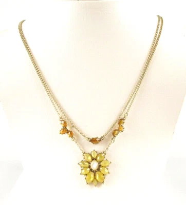 New Lucky Brand Multi-Stone Floral Two-Row Necklace in Gold-Tone, 20"L - Image 1 of 4