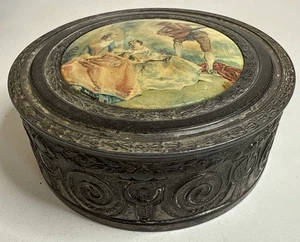 Vintage Metall/Glas Waschtisch Puderglas Spiegel unter Deckel 1,75” hoch 4,5” quer - Bild 1 von 9