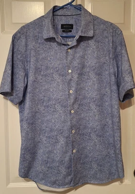 Bugatchi Shirt Men Large Mottled Blue Oooh Cotton Tech 8 Way Stretch Casual - Image 1 of 4