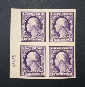 US Stamp #345 Imperforate 3c P# Block Of 4 — CV$100.00+ - Picture 1 of 2