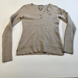 Wicked Wool Women's 100% Merino Wool Long Sleeve Henley Shirt Tan Beige MEDIUM - Picture 1 of 7
