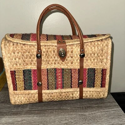 Bolso de Mano Mercado Brazo Cartera Grande Tejido Colorido Rafia Paja Playa Picnic Boho Foto 1 de 4