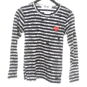 Comme Des Garçons Play S Striped LS Tee Shirt Navy White Graffiti Red Heart NWT - Picture 1 of 7