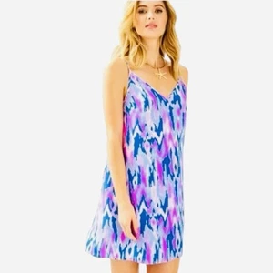 Neu ohne Etikett Lilly Pulitzer Lela On Too Many 100 % Seide Amethyst rosa blau Kleid XS $ 298 - Bild 1 von 6