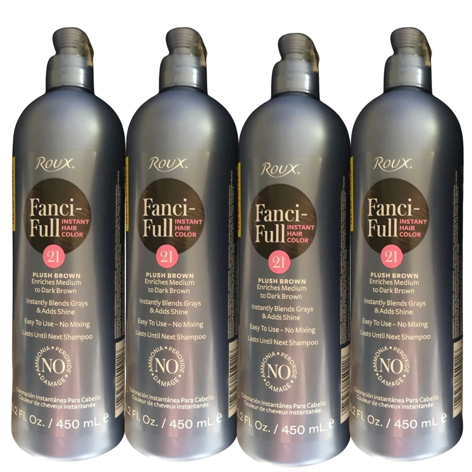 Paquete de 4 enjuagues temporales completos para color de cabello Roux Fanci 21 felpa marrón 15,2 oz cada uno Foto 1 de 1