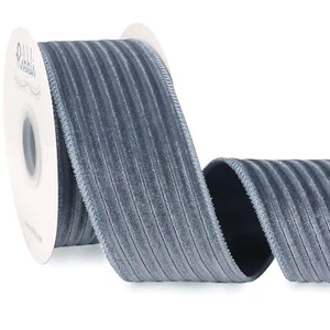 Glossy Dusty Blue Velvet Wired Ribbon 2.5 Inch Striped Velvet Christmas Ribbo... - Picture 1 of 4