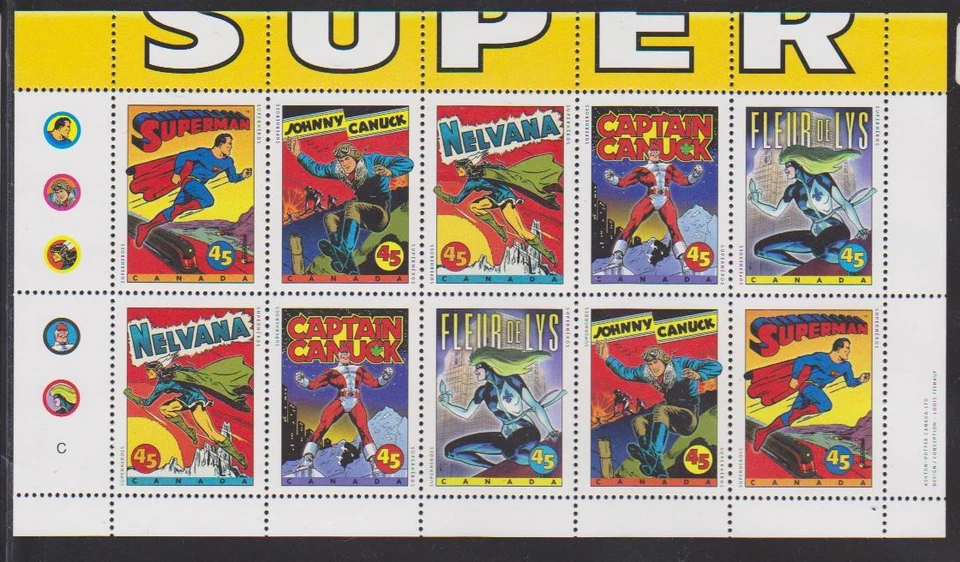 1995 Canada SC# 1583bi Comic Book Superheros without fold - S. S. Lot 107 M-NH   - Image 1 of 1