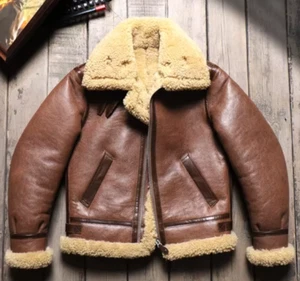 B3 Bomber Jacket Men's Genuine Leather Winter Warm Wool Jacket - Picture 1 of 6
