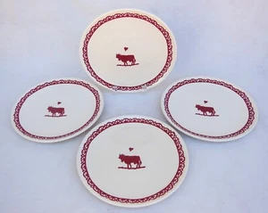 4 Salatteller 8" Angel des Montagnes von Luneville rote Milchkühe neu & unbenutzt - Bild 1 von 4