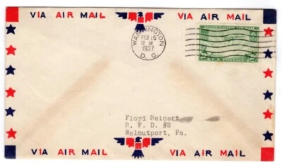 United States Scott #C 21 VF FDC 1937 20 Cent China Clipper Washington DC Cancel - Image 1 of 2