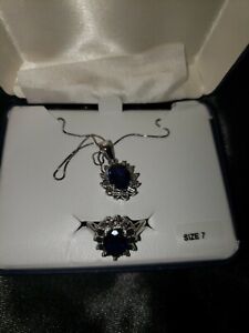 Sterling silver sapphire set ring pendant 