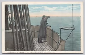 Rangefinder At Post The Fighting Mast Of A U.S. Battleship White Border Postcard - Picture 1 of 2