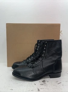 New Men’s Black Lace Up J Chisholm Cowboy Boots. 02000 12 D. 10-62 - Picture 1 of 8