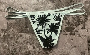 NWT VICTORIA'S SECRET PINK S AQUA PALM TREE RARE DOUBLE STRAPPY V STRING PANTIES - Picture 1 of 4