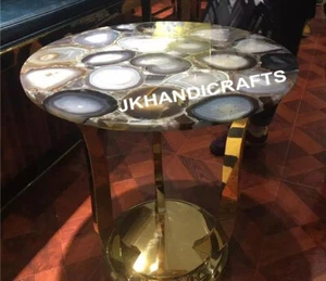 24" White Marble Natural Agate Inlay Center Side Table Top For Thanksgivings - Picture 1 of 2