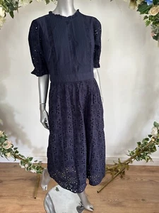 JOULES Violette Broderie Dress Size 6 8 10 12 14 16 18 20 Navy Cotton Floral Bee - Picture 1 of 24