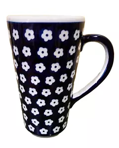 Polish Pottery Boleslawiec Tall Mug Cup Latte Coffee Blue Flower Manufaktura New - Picture 1 of 4
