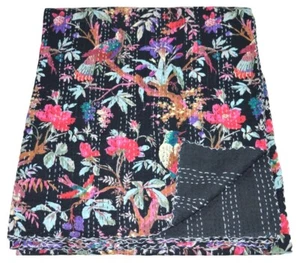 Edredón reversible floral hecho a mano Kantha Queen arte indio - Imagen 1 de 6