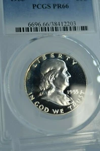 LIGHT CAMEO LOOK PR66 1955 PCGS GRADED SILVER HALF DOLLAR PROOF COIN RARE TONED - Picture 1 of 8