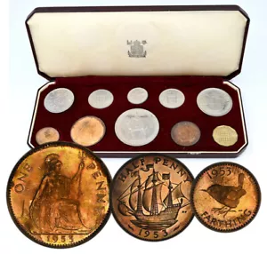 Großbritannien Großbritannien 1953 "Krönung" 10 Münzen Proof Set Crown to Farthing - Bild 1 von 11