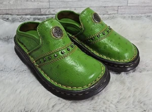 Double H Cowboy Boots Kids 9.5 Green Ostrich Slip On Clog Mule Western Cowgirl - Picture 1 of 8