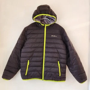 Eddie Bauer Reversible Down Puffer Coat Jacket Black Grey Youth Boys L (14/16) - Picture 1 of 13