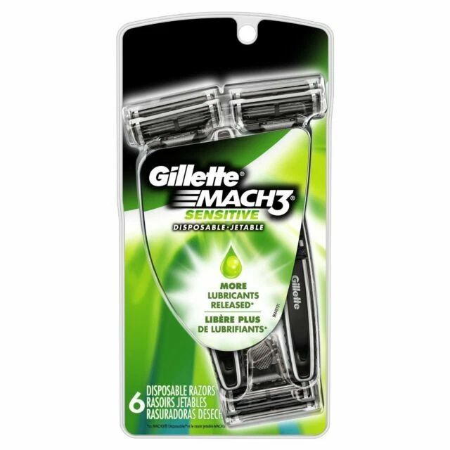 Gillette Mach 3 Sensitive Disposable Razor 6 Count - Green