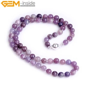 Natürliche handgefertigte Lepidolith Perlen lange Halskette Schmuck Charm Frauen 20 Zoll - Bild 1 von 30