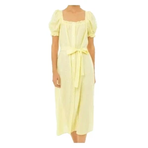 Sleeper Womens Brigitte Midi Linen Dress Small Lemon Yellow NWT MISSING BELT - Picture 1 of 9