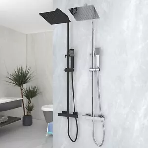 Bathroom Thermostatic Mixer Shower Set Exposed Large Square Rainshower Set - Picture 1 of 14