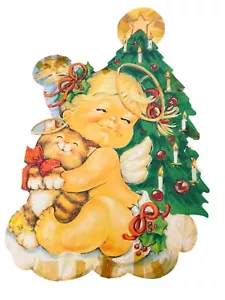 Vintage Eureka Double Sided Die Cut Christmas Angel Baby Cat Christmas Tress 17" - Picture 1 of 4